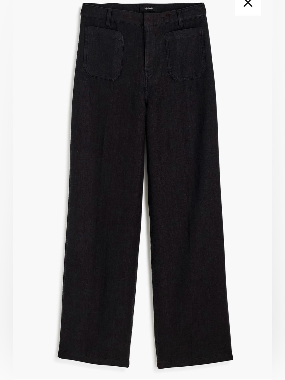 Madewell Patch Pocket Flare Pant in 100% Linen - Jet Black, Size 10